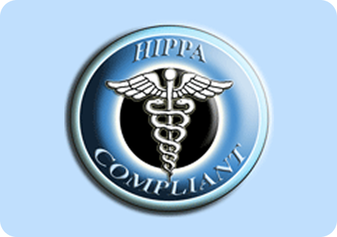 HIPAA compliant badge with medical caduceus symbol.